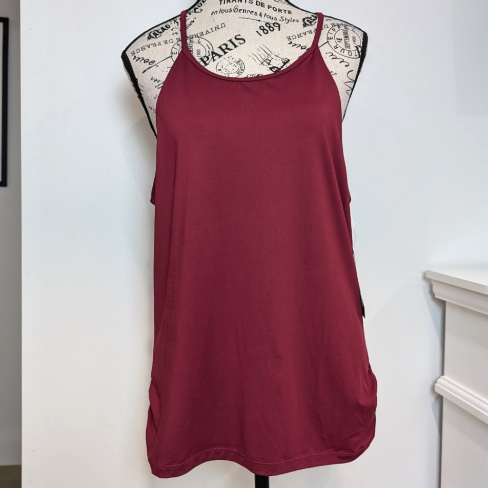 SPALDING | Women's Red Plum Shirred Side High Neck Tank Top